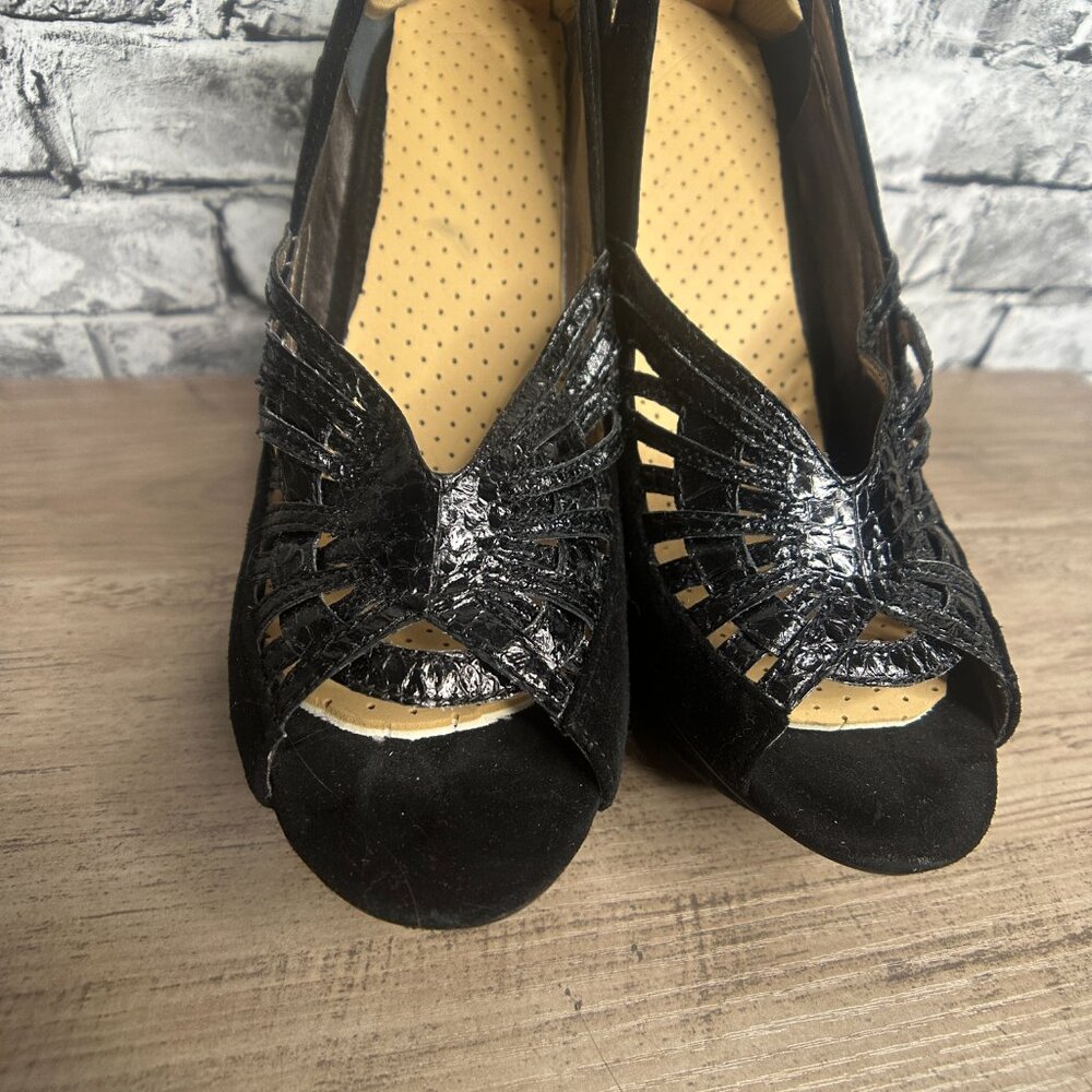 EUC Sam Edelmen Nixie Black Glass Snake Heels Size 8.5 IN BOX - Picture 3 of 16